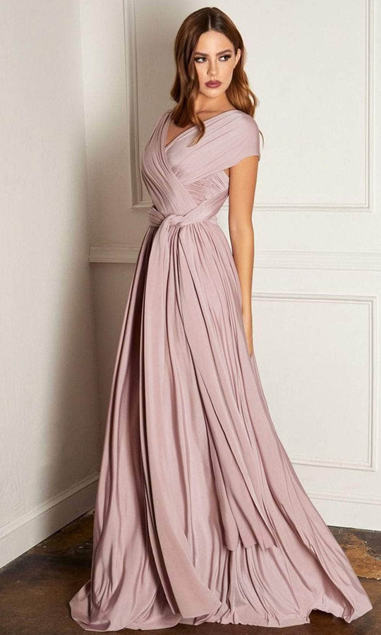 Cinderella Divine CV01 - Ruched V-Neck Evening Gown