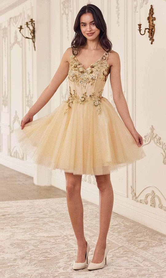 Cinderella Divine CY019 - Applique Corset Style Cocktail Dress