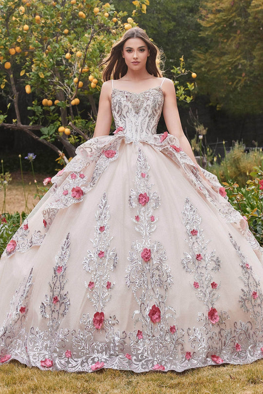 Cinderella Divine 15703 - Sleeveless Floral Detailed Ballgown