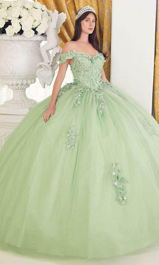 Cinderella Divine 15710 - Off-Shoulder Ballgown with Floral Embellishments