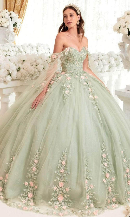 Cinderella Divine 15716 - Floral Embellished Sweetheart Ballgown