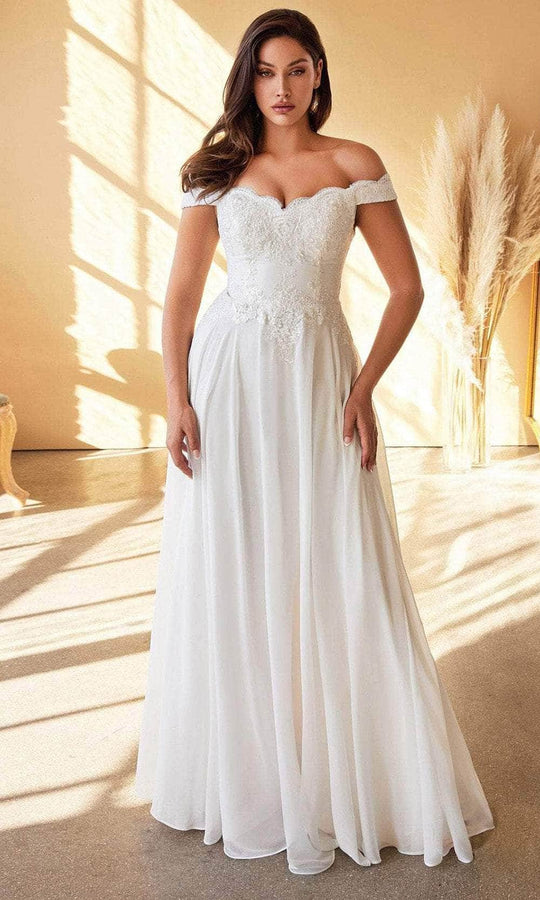 Cinderella Divine 7258W - Off Shoulder Floor Length Bridal Dress