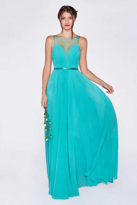 Cinderella Divine - 7458 Illusion Neckline Chiffon Empire Waist Gown