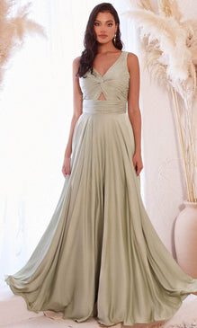Cinderella Divine 7497 - V-Neck Prom Dress with Knotted Ruching - 8 / Sage