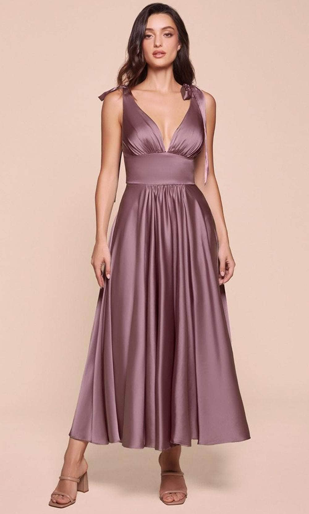 Cinderella Divine 7499 - Tea Length Satin A-Line Dress