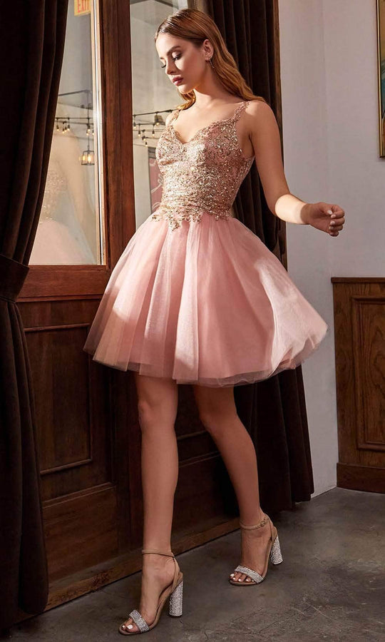 Cinderella Divine 9239 - Gilded A-Line Cocktail Dress Cocktail Dresses XXS / Rose Gold