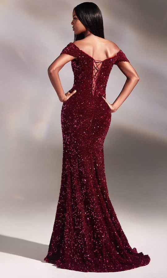 Cinderella Divine CA109 - Off-Shoulder with Sequins and Knot Detail Prom Dress
