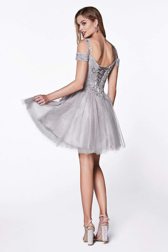 Cinderella Divine - CD0132 Cold Shoulder Glitter Tulle Cocktail Dress