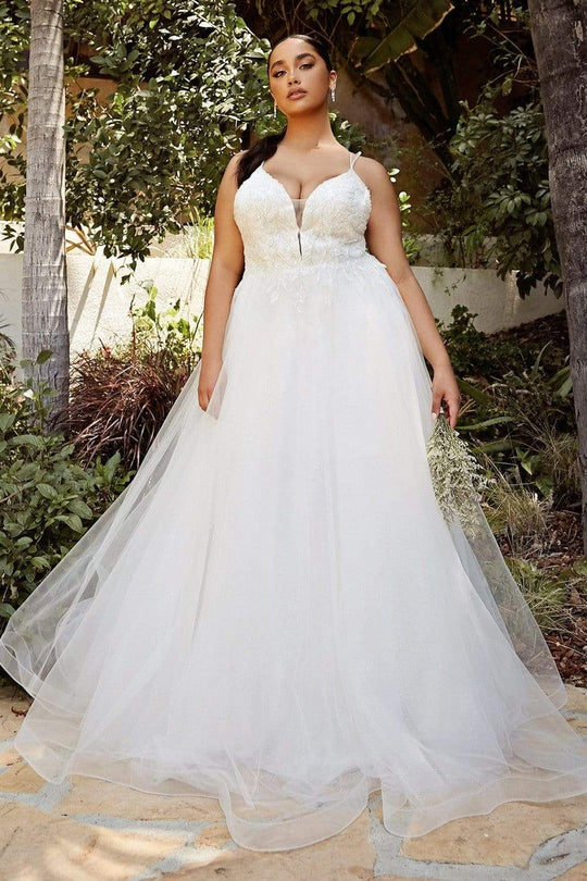Cinderella Divine - CD0154W Appliqued Deep V-Neck Layered Tulle Dress