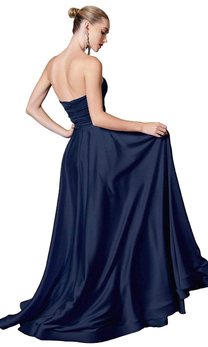 Cinderella Divine - CD0165 Strapless Sweetheart Bodice A-line Satin Gown Prom Dresses 4 / Navy