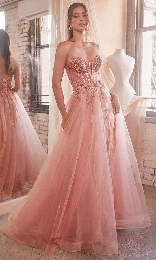 Cinderella Divine CD0230 - A-Line Prom Gown with Beaded Appliques
