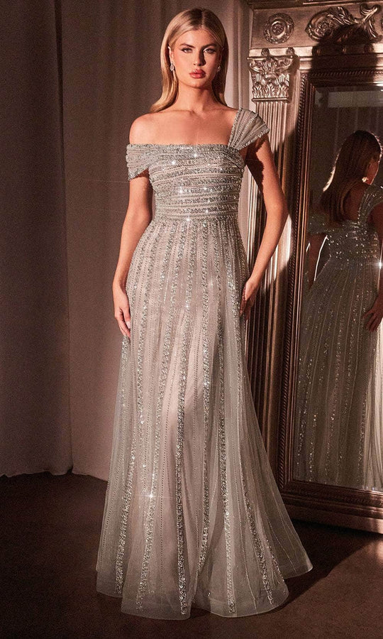 Cinderella Divine CD0238 - Cap Sleeve Sequined Prom Gown
