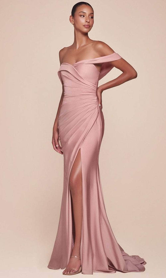 Cinderella Divine CD790 - Off Shoulder Ruched Long Gown