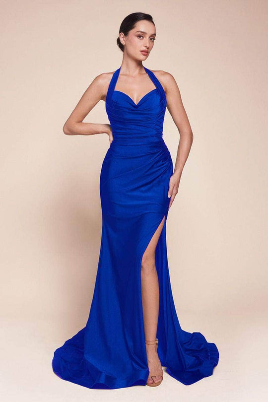 Cinderella Divine CD796C - Ruched Halter Long Gown