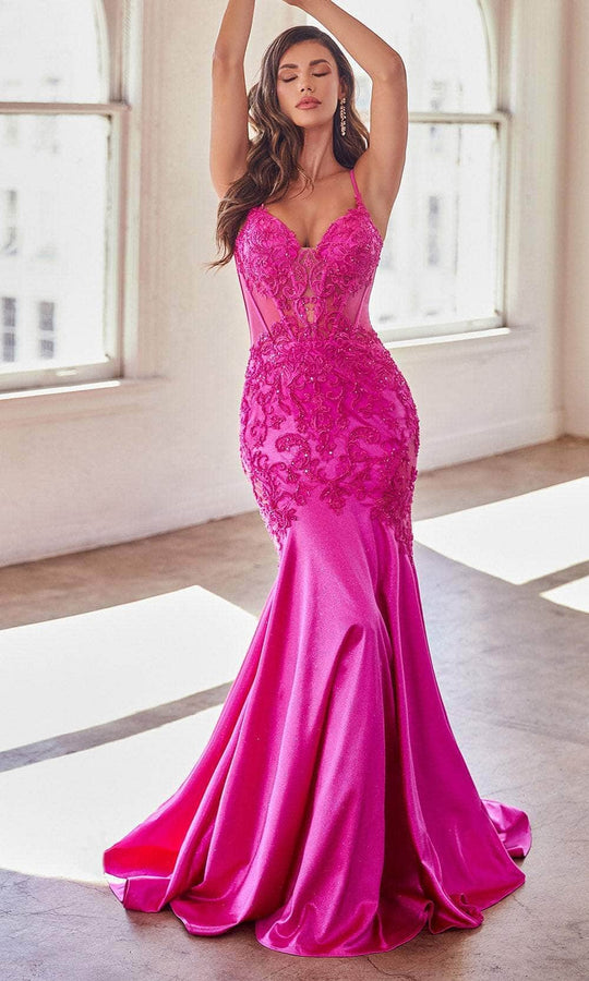 Cinderella Divine CDS470 - Evening Dress with Beaded Illusion Appliques