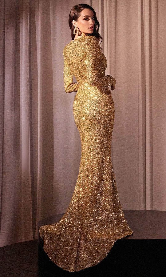 Cinderella Divine CH054 - Surplice V-Neck Long Sleeve Prom Gown