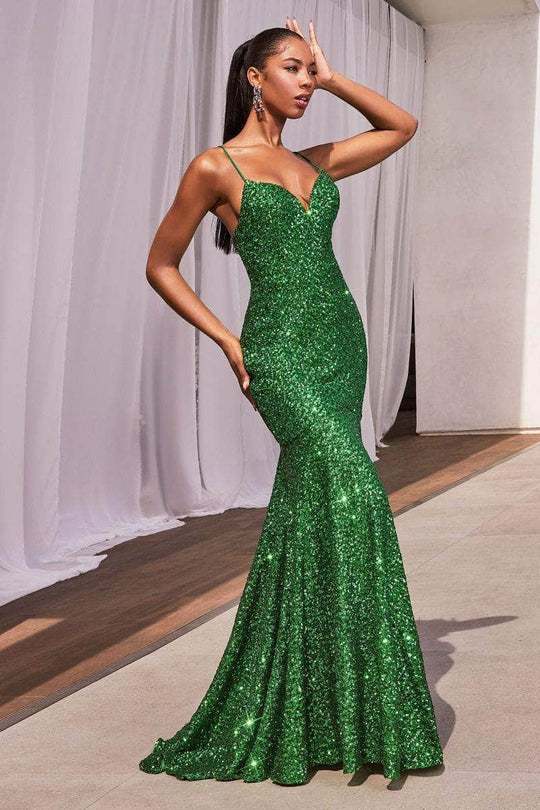 Cinderella Divine CH066 - Sleeveless Sequin Embellished Prom Gown