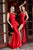 Cinderella Divine - CH164 One-Shoulder Fitted Satin Gown Prom Dresses XXS / Red