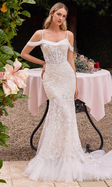 knee length dresses for ladies Plus Size Off-Shoulder Mermaid Wedding Dress with Sleeves main image 0
