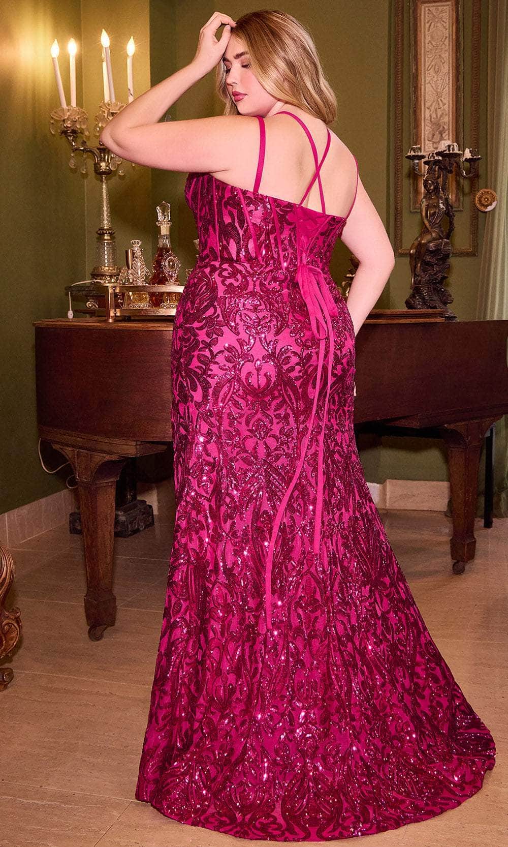 Cinderella Divine CM334C Sleeveless Corset with Sequins Prom Dress