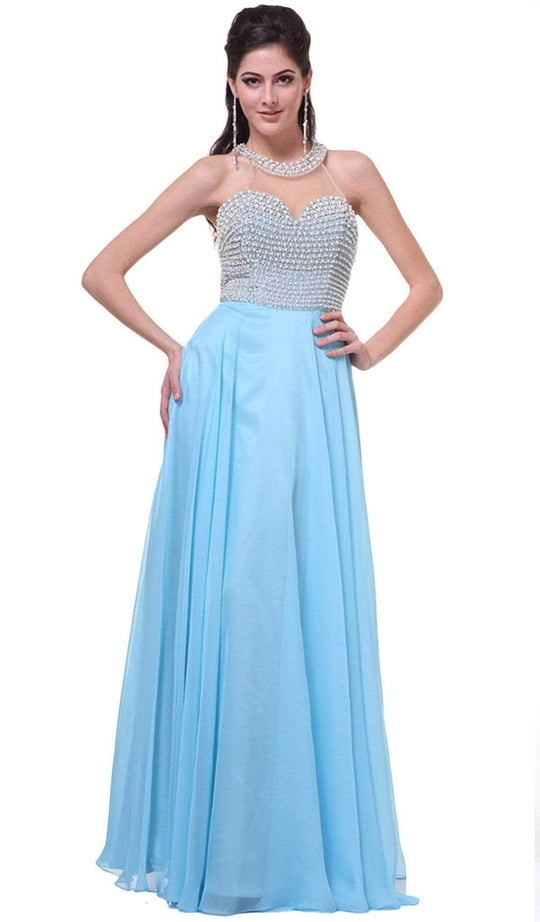 Cinderella Divine - High Halter Pearl Adorned Bodice Chiffon Gown