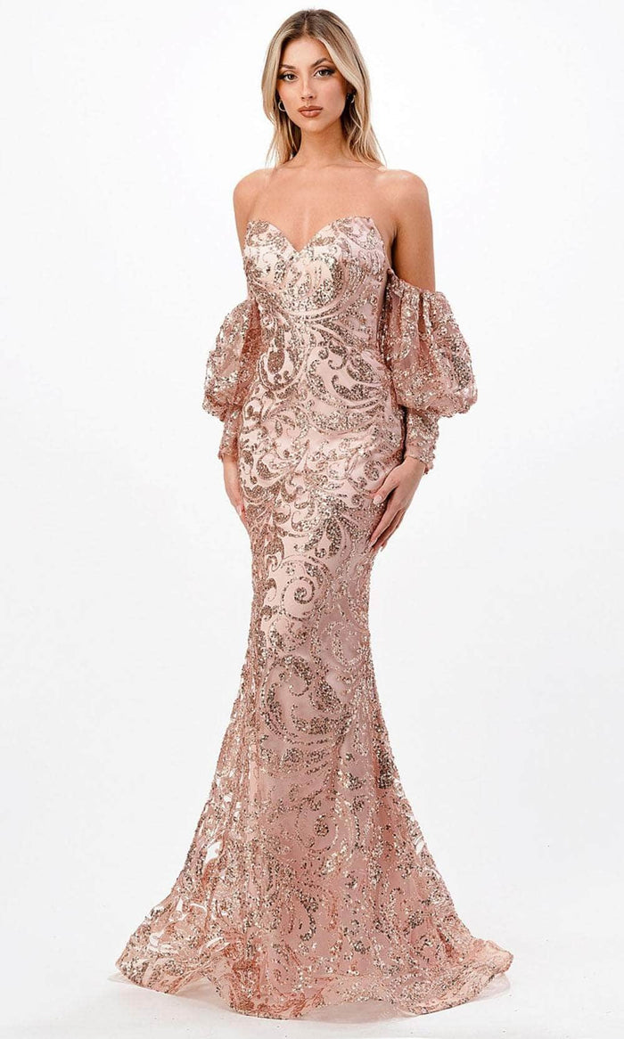 Cinderella Divine J820 - Sweetheart Long Gown Prom Dresses 2 / Rose Gold