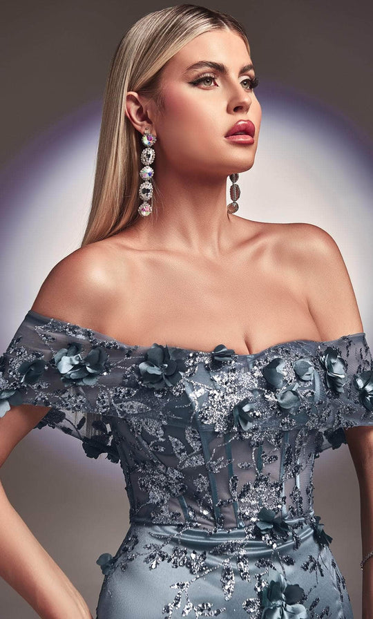 Cinderella Divine J832 - Off-Shoulder Appliques Evening Gown