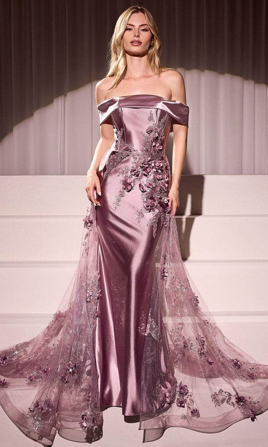 Cinderella Divine J876 - Floral Off-Shoulder Evening Gown