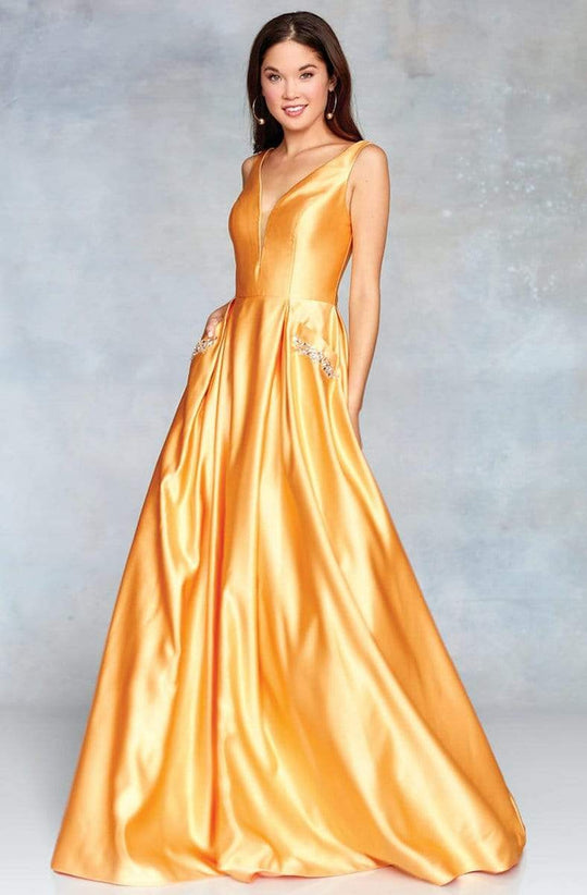 Clarisse - 3741 V Neck Corset Lace Up Back Satin Prom Dress