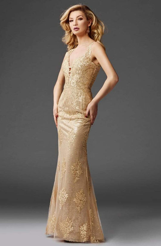 Clarisse - 4961 Embellished Deep V-neck Sheath Dress