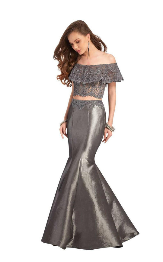 Clarisse - 4932 Scalloped Overlay Off-Shoulder Mermaid Gown