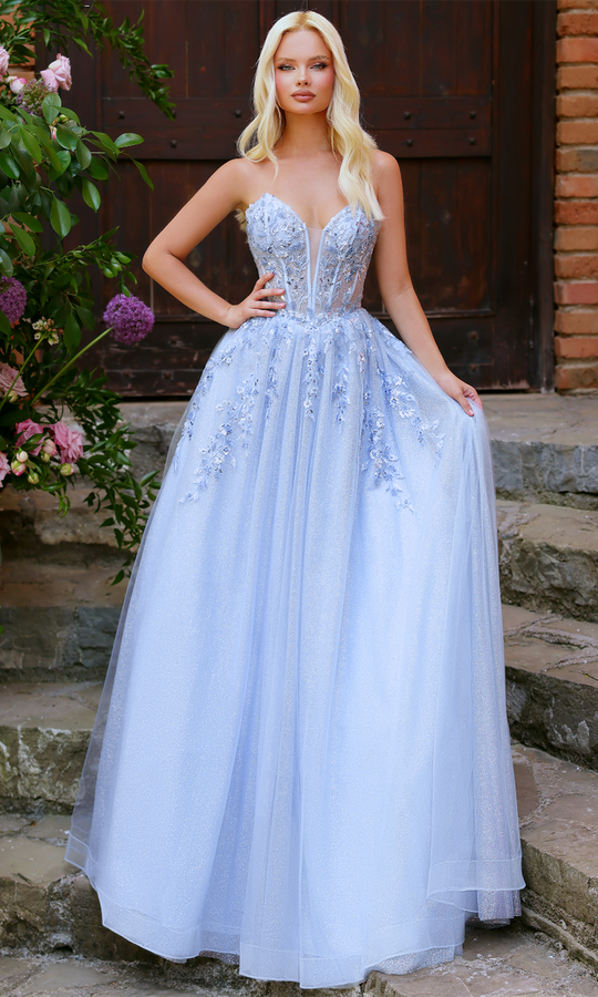Clarisse 62102 - Beaded Lace Plunging Neckline Ballgown