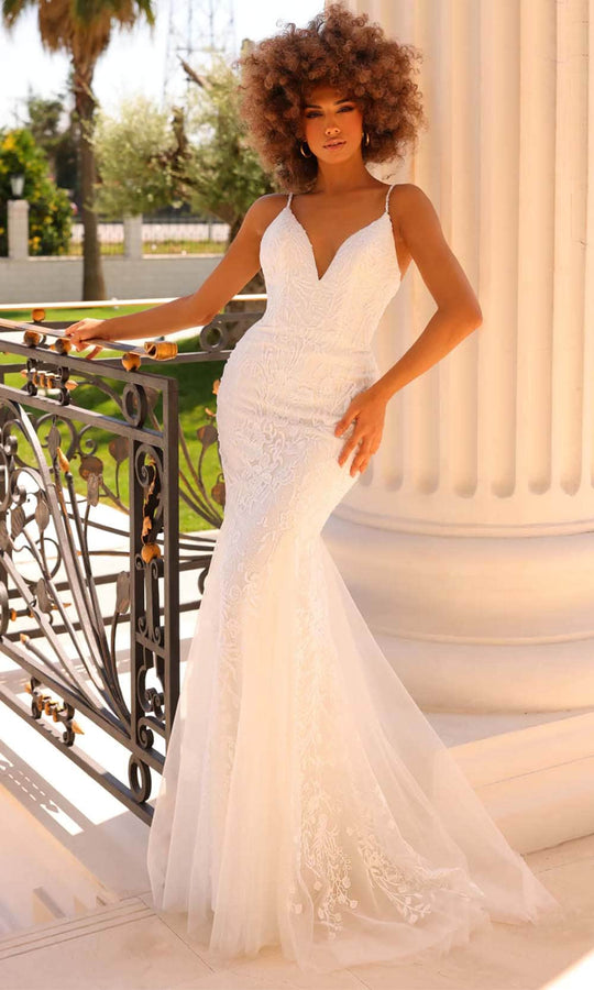 Clarisse 810804 - V-Neck Floral Lace Prom Gown