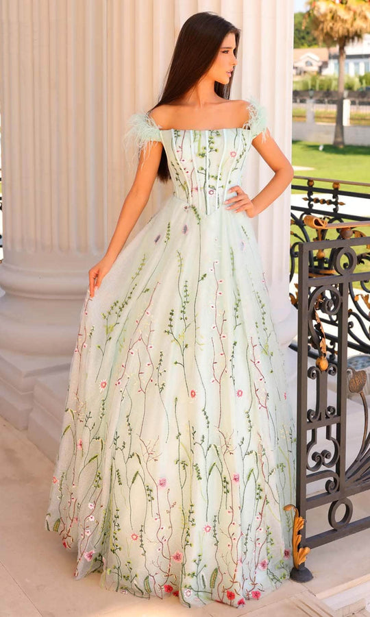 Clarisse 810895 - Feathered Cap Sleeve Prom Gown