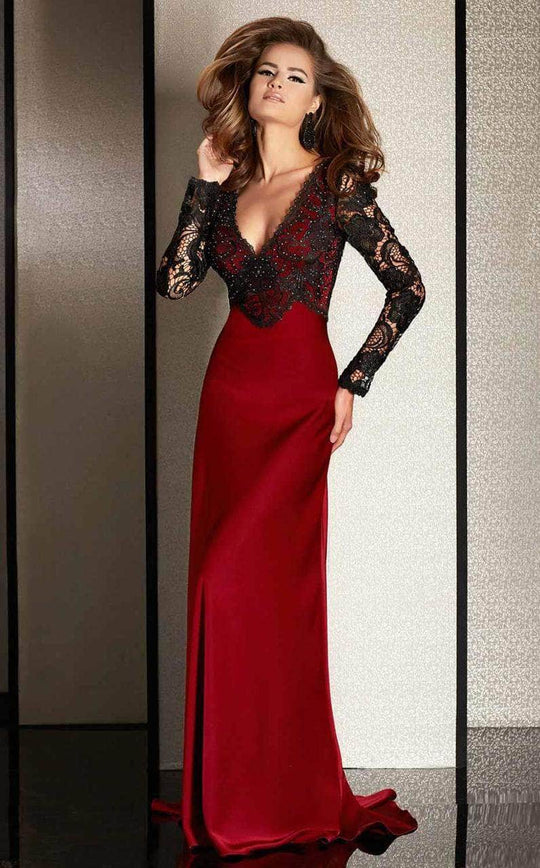 Clarisse M6222 - Lace V-Neck Gown with Sleeves