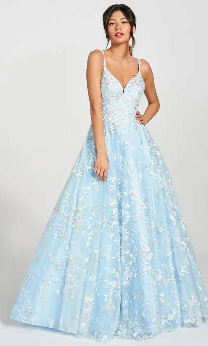 Colette By Daphne CL12210 - Floral Appliqued Ballgown Ball Gowns 00 / Sky Blue