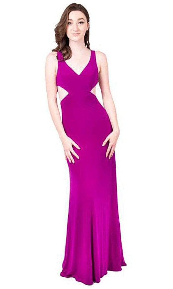 Colette By Daphne - CL17193 Jersey V-Neck Long Evening Gown Evening Dresses 0 / Dark Fuchsia