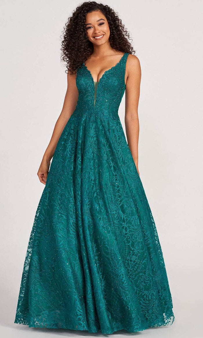 Colette By Daphne CL2029 - Lace Embroidered A-Line Prom Gown Prom Dresses 00 / Emerald