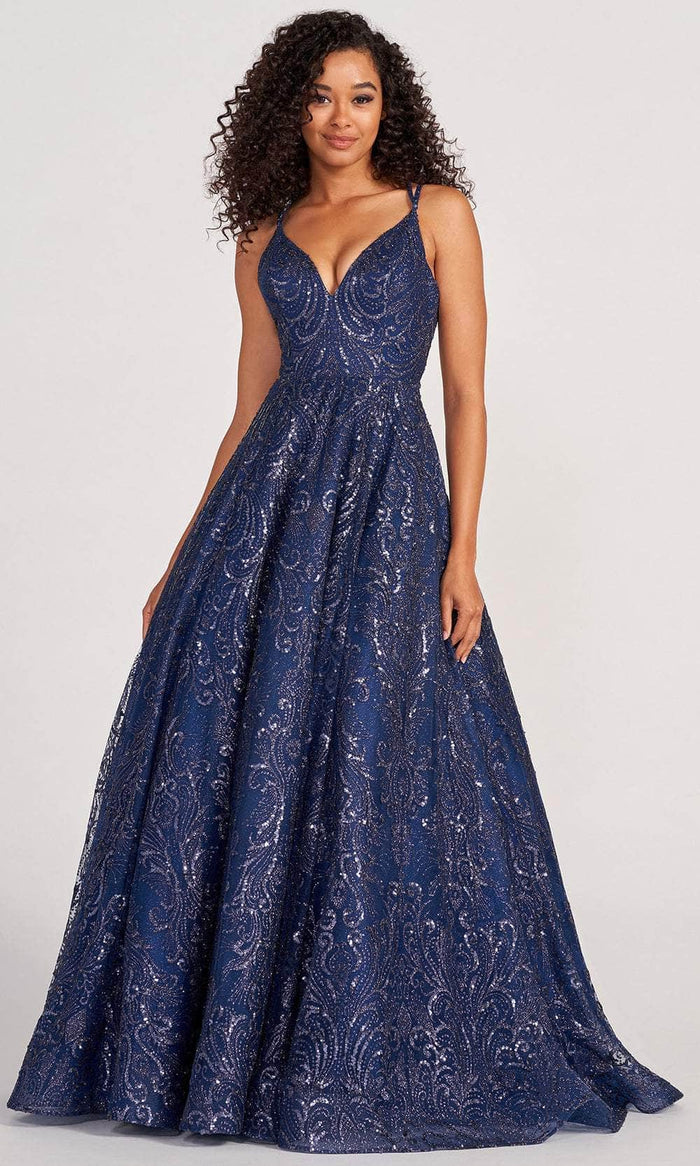 Colette By Daphne CL2030 - Shimmering Embroidered Tulle Ballgown Ball Gowns 00 / Navy