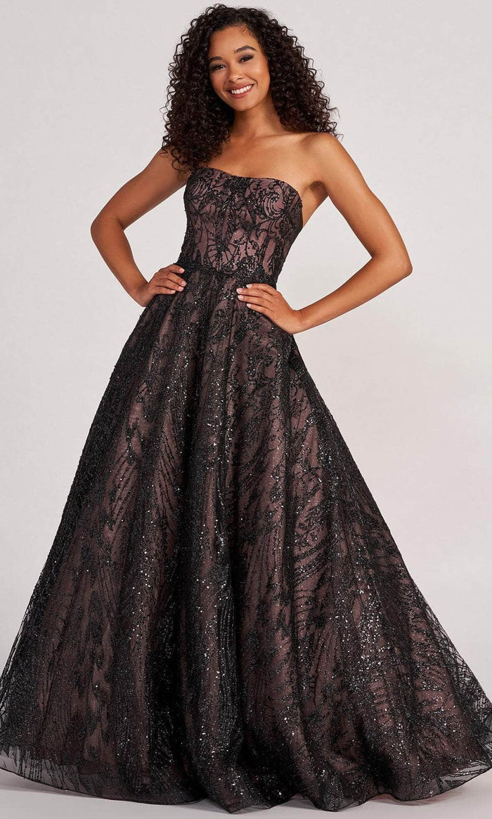 Colette By Daphne CL2042 - Laced Strapless Ball Gown Ball Gowns 00 / Blk/Nude