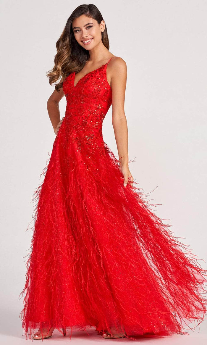 Colette By Daphne CL2044 - Sleeveless Feathered Evening Dress Evening Dresses 00 / Red