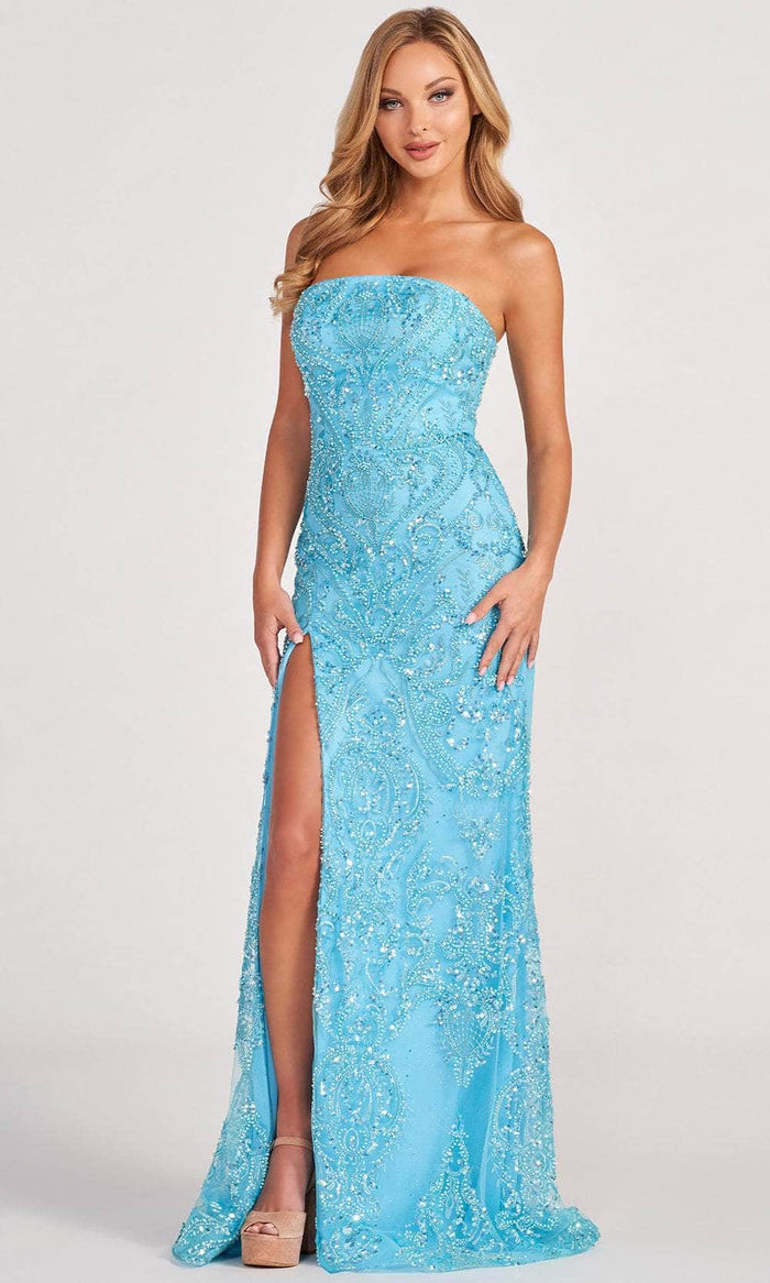 Colette By Daphne CL2046 - Beaded Tulle Prom Dress Prom Dresses 00 / Turquoise