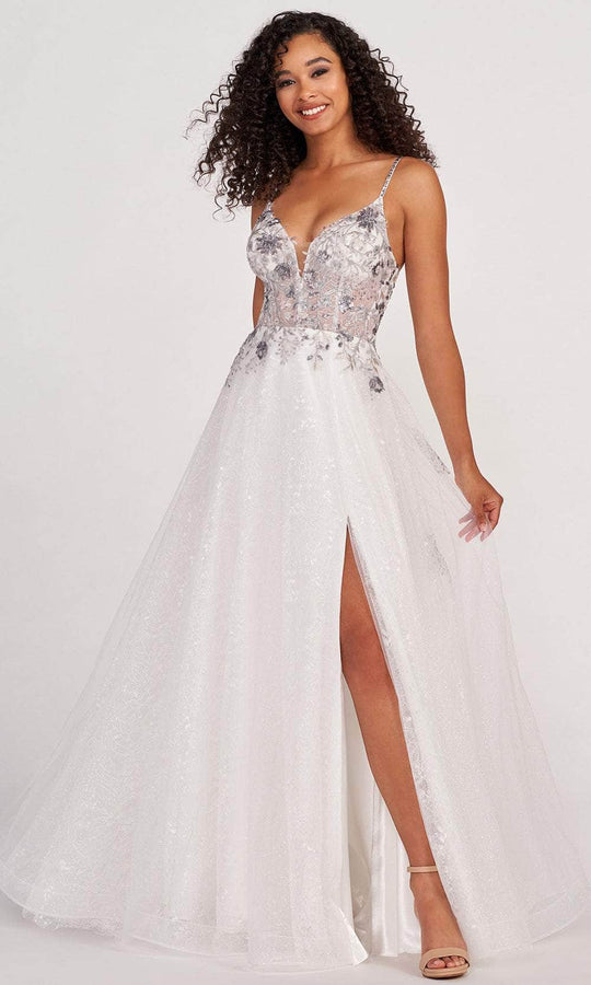 Colette By Daphne CL2064 - Plunging Neck Slit A-line Gown