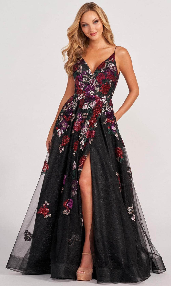 Colette By Daphne CL2069 - Glittery Embroidered A-line Dress Prom Dresses 00 / Blk/Multi