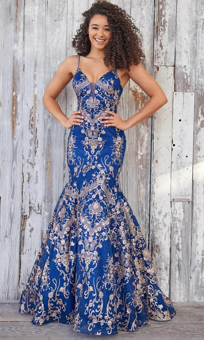 Colette By Daphne CL5105 - Plunging Sweetheart Prom Dress Prom Dresses 00 / Navy Blue/Gold