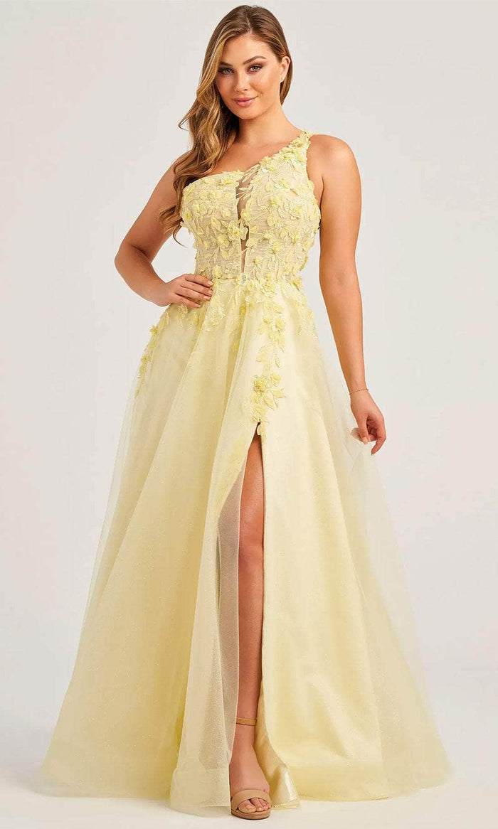 Colette By Daphne CL5124 - Applique High Slit Prom Dress Prom Dresses 00 / Buttercup