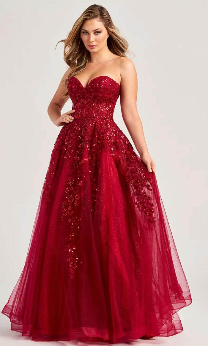 Colette By Daphne CL5136 - Lace Applique Corset Prom Dress Prom Dresses 00 / Scarlet