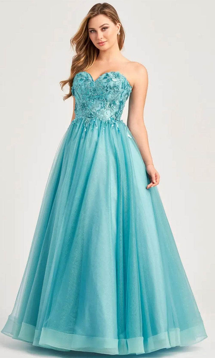 Colette By Daphne CL5161 - Lace Embellished Prom Dress Prom Dresses 00 / Turquoise