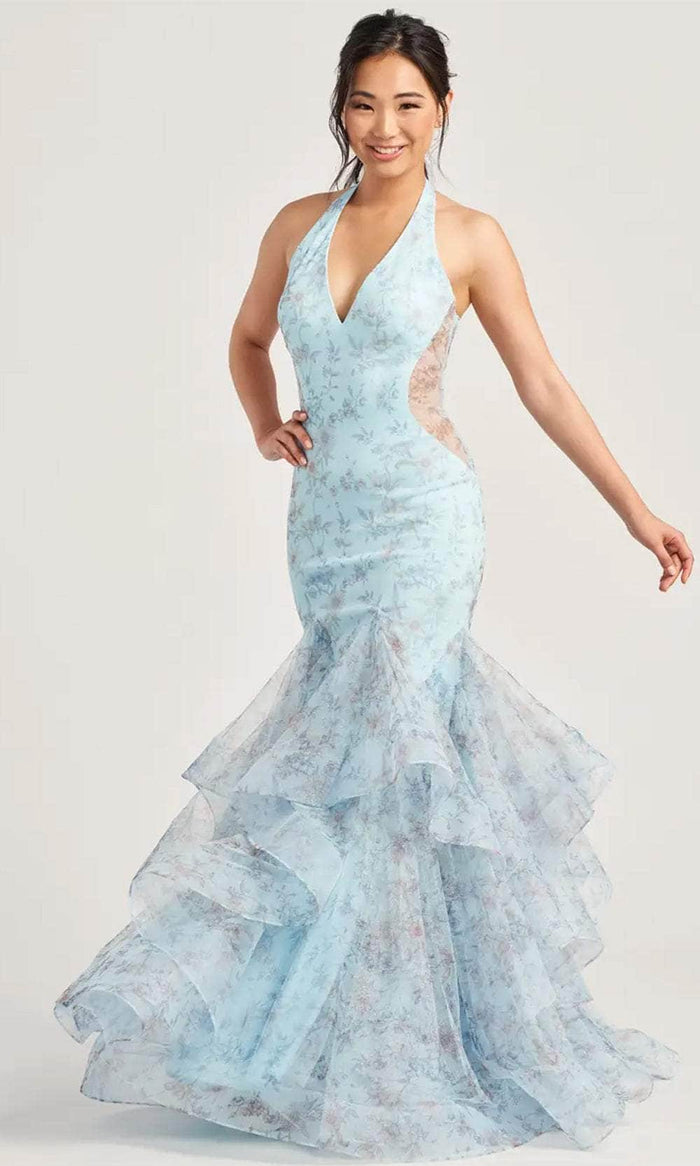 Colette By Daphne CL5234 - Floral Halter Prom Dress Prom Dresses 00 / Ice Blue/Multi