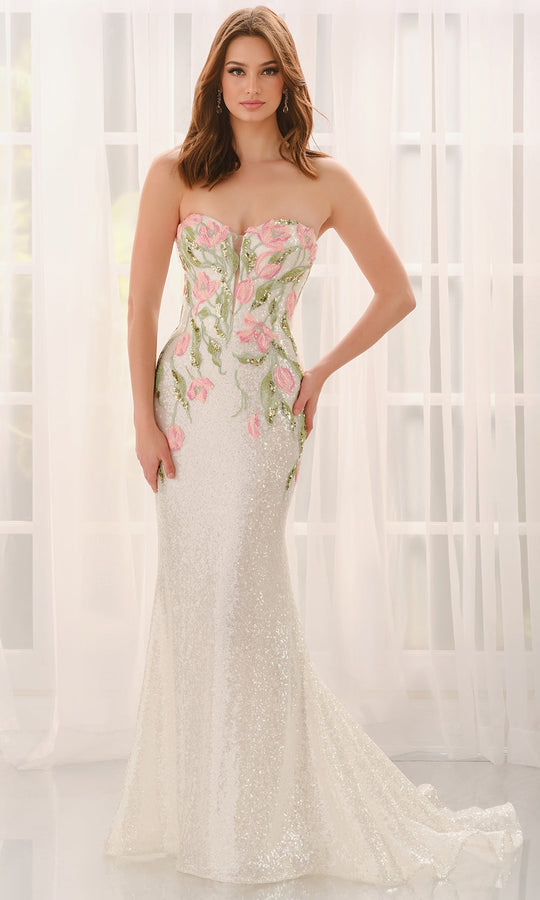 Colette CL6101 - Strapless Sequin Floral Embroidered Gown